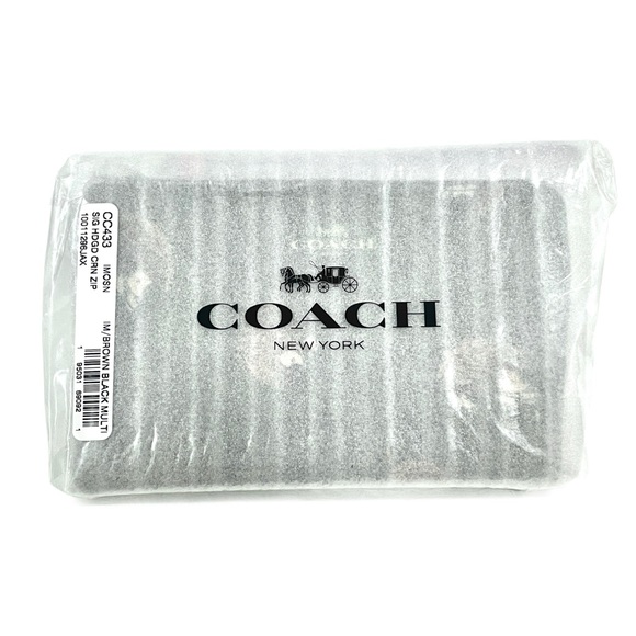 COACH Corner Zip Wristlet In Signature Canvas With Hedgehog Print Gold/Brown NWT - Picture 8 of 9